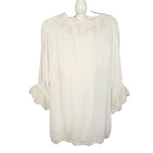 Rungolee | Boho Embroidered Lace Peasant Top Ivory Size XL